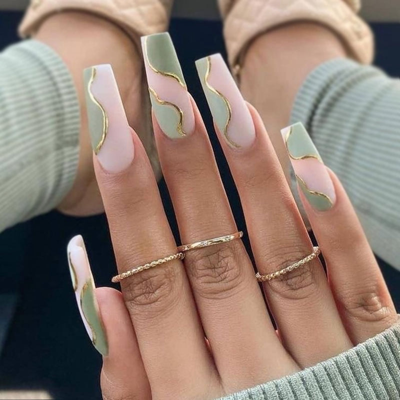 24Pcs Unhas Postiças Comprimento Médio - Bailarina Cor Nude e Rosa Unhas com cola de pressão.