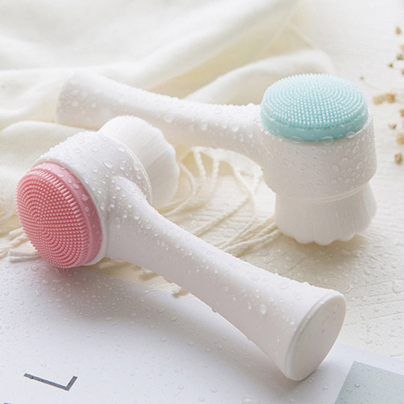 Escova de limpeza facial de silicone dupla face 3D, portátil, limpeza facial, massagem, esfoliante, para cravos, massagem facial, produto de limpeza