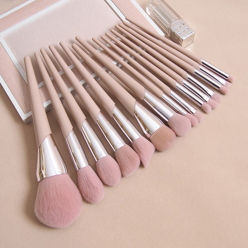 Pincéis Cosméticos Nude Rosa - Pó, Blush, Pincel Iluminador, Sombra, Contorno Nariz, Sobrancelha, Lábio, Pincéis De Maquiagem.