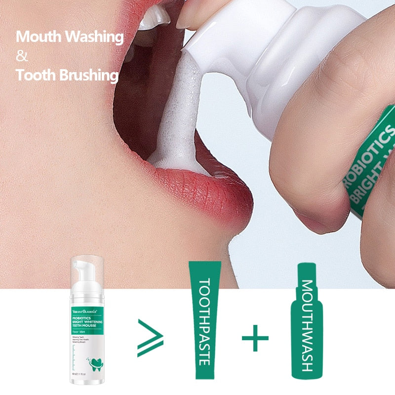 Mousse de Branqueamento Dental VIBRANT GLAMOUR - Pasta de Dentes com Menta - Remove Manchas de Placa - Mal Hálito - Dentes Brilhantes Hálito Fresco.