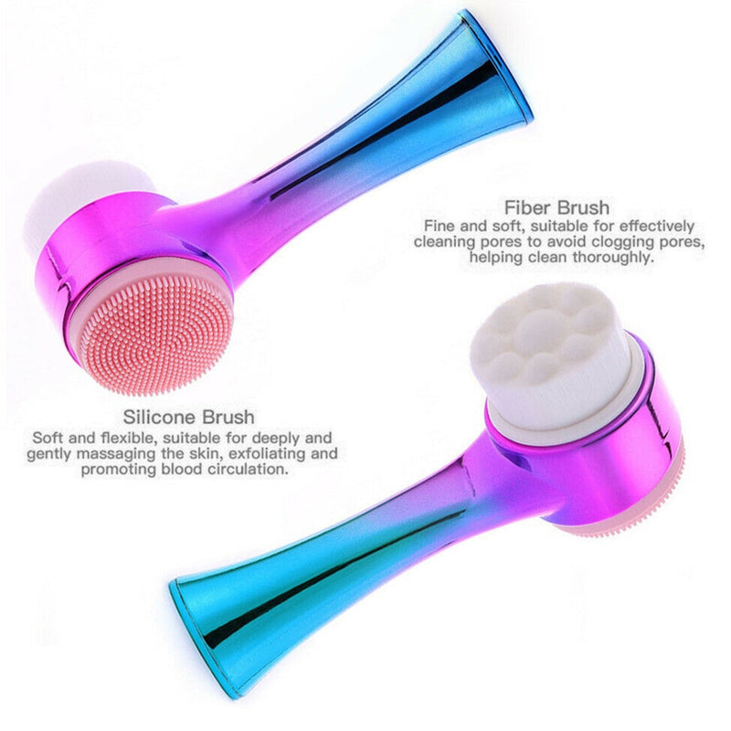 2 em 1 - Ferramenta de cuidados com a pele de silicone - dupla face - Escova de limpeza e Massagem facial vibratória e giratória.