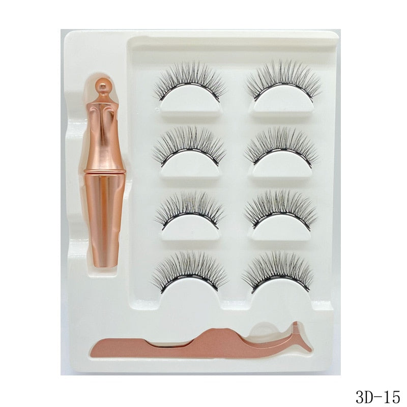 4 pares de cílios magnéticos - conjunto de cílios postiços à prova d'água líquido - ferramentas de maquiagem para cílios feitos à mão.