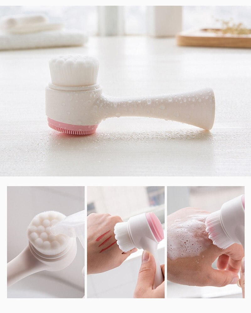 Escova de limpeza facial de silicone dupla face 3D, portátil, limpeza facial, massagem, esfoliante, para cravos, massagem facial, produto de limpeza