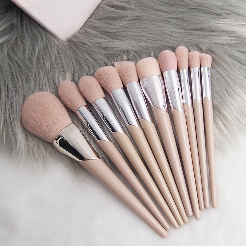 Pincéis Cosméticos Nude Rosa - Pó, Blush, Pincel Iluminador, Sombra, Contorno Nariz, Sobrancelha, Lábio, Pincéis De Maquiagem.