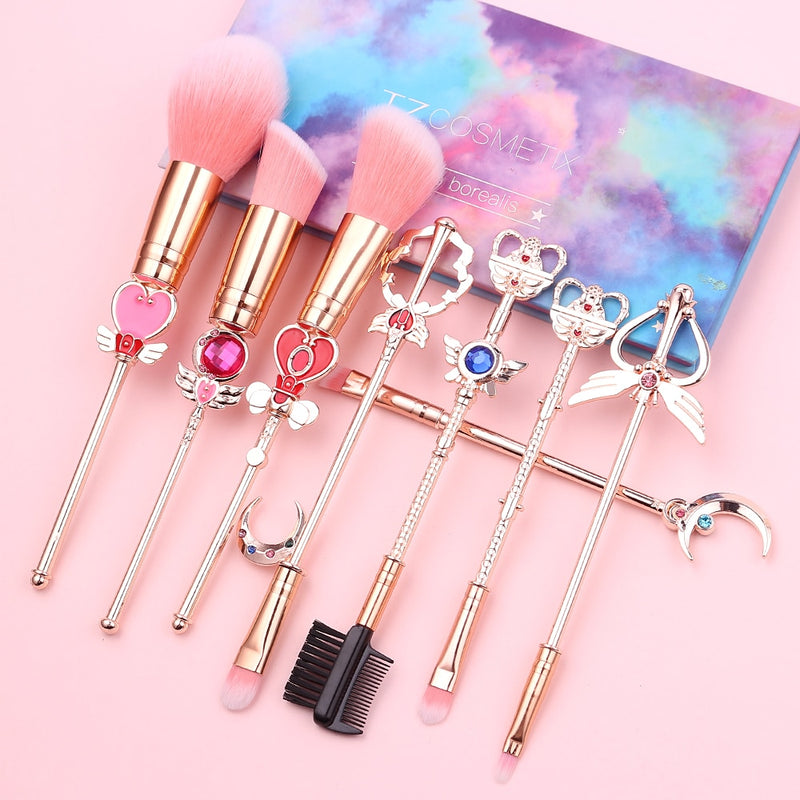 Pincéis de Maquiagem Temáticos -  8pcs Kit de Ferramentas - Delineador de Olhos, base e Pó Facial.