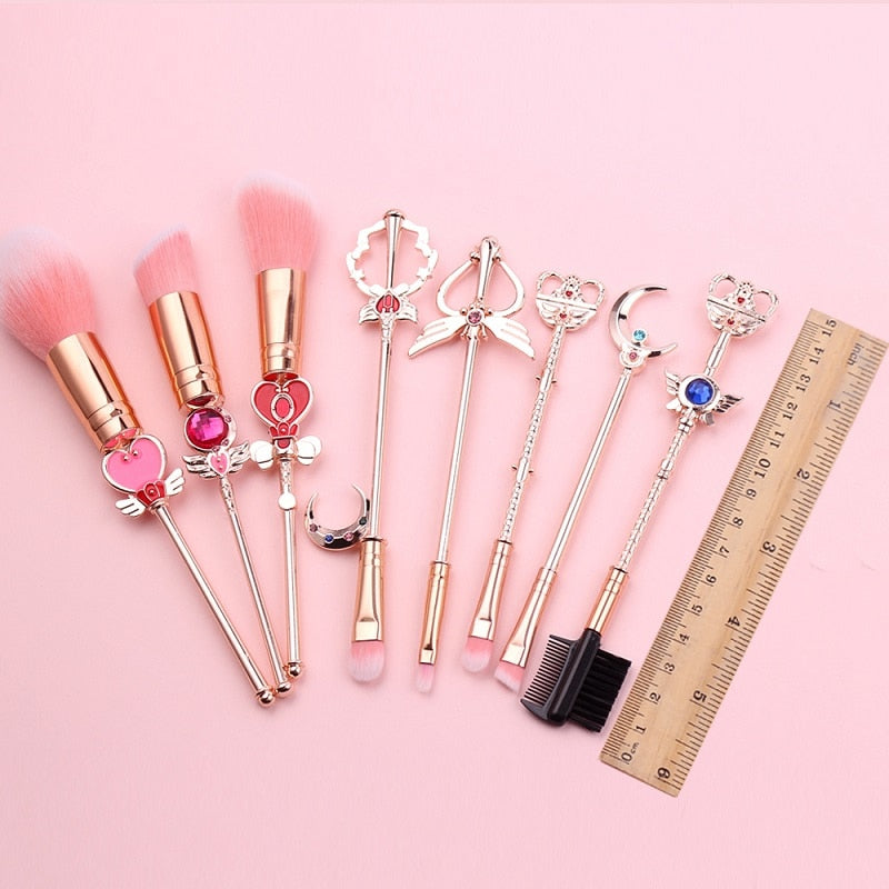 Pincéis de Maquiagem Temáticos -  8pcs Kit de Ferramentas - Delineador de Olhos, base e Pó Facial.