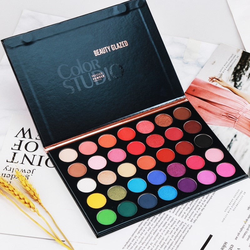 BEAUTY GLAZED 1pç - Paleta de Maquiagem de Sombras: Sombra Sólida, Diamond Shimmer Matte, Impermeável Natural.