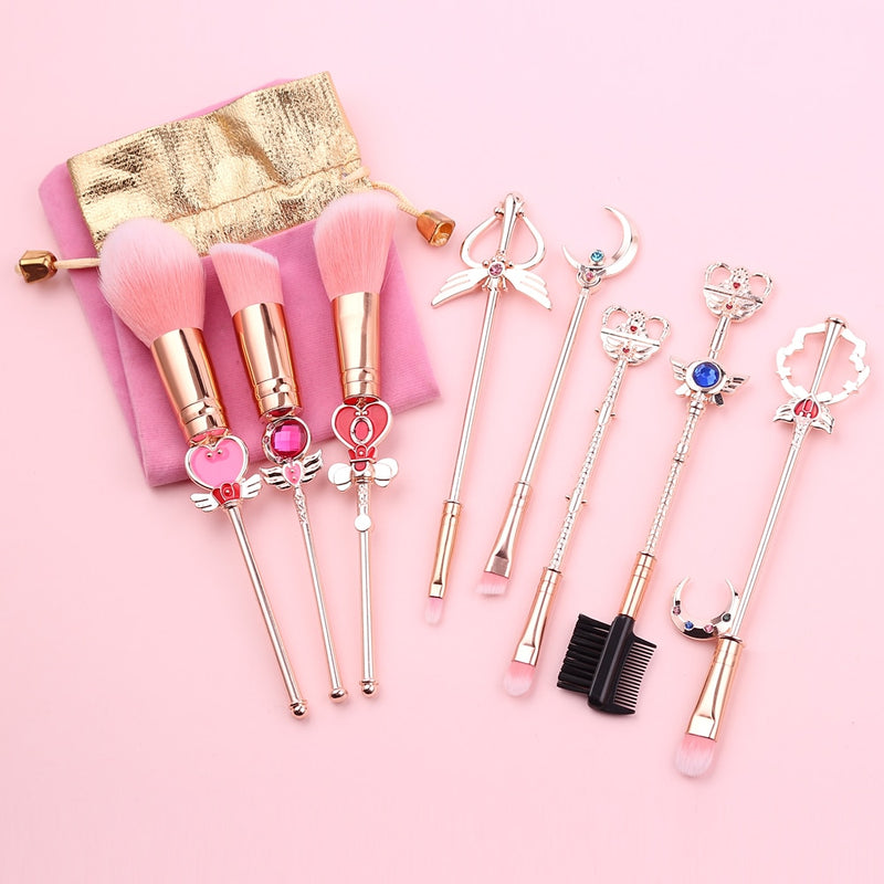 Pincéis de Maquiagem Temáticos -  8pcs Kit de Ferramentas - Delineador de Olhos, base e Pó Facial.
