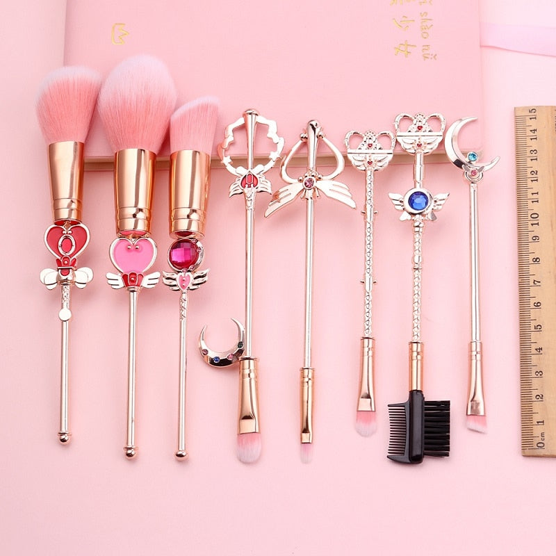 Pincéis de Maquiagem Temáticos -  8pcs Kit de Ferramentas - Delineador de Olhos, base e Pó Facial.
