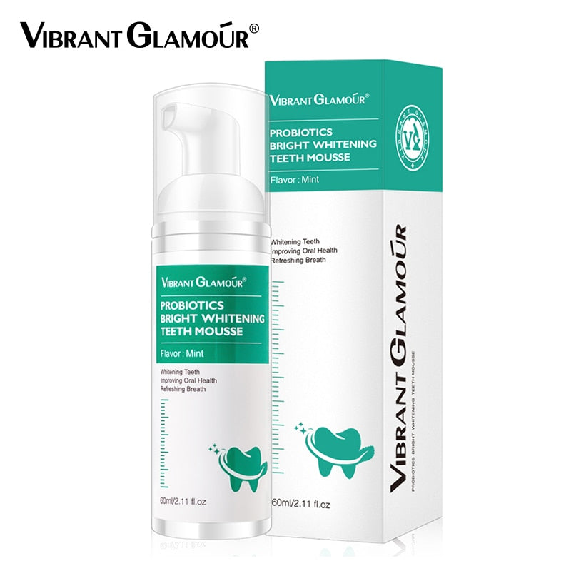 Mousse de Branqueamento Dental VIBRANT GLAMOUR - Pasta de Dentes com Menta - Remove Manchas de Placa - Mal Hálito - Dentes Brilhantes Hálito Fresco.
