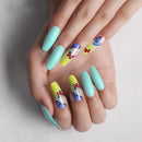 24 pçs/caixa de unhas postiças com cola projetada colorida - fio de ouro arco-íris - colagem com pressão.