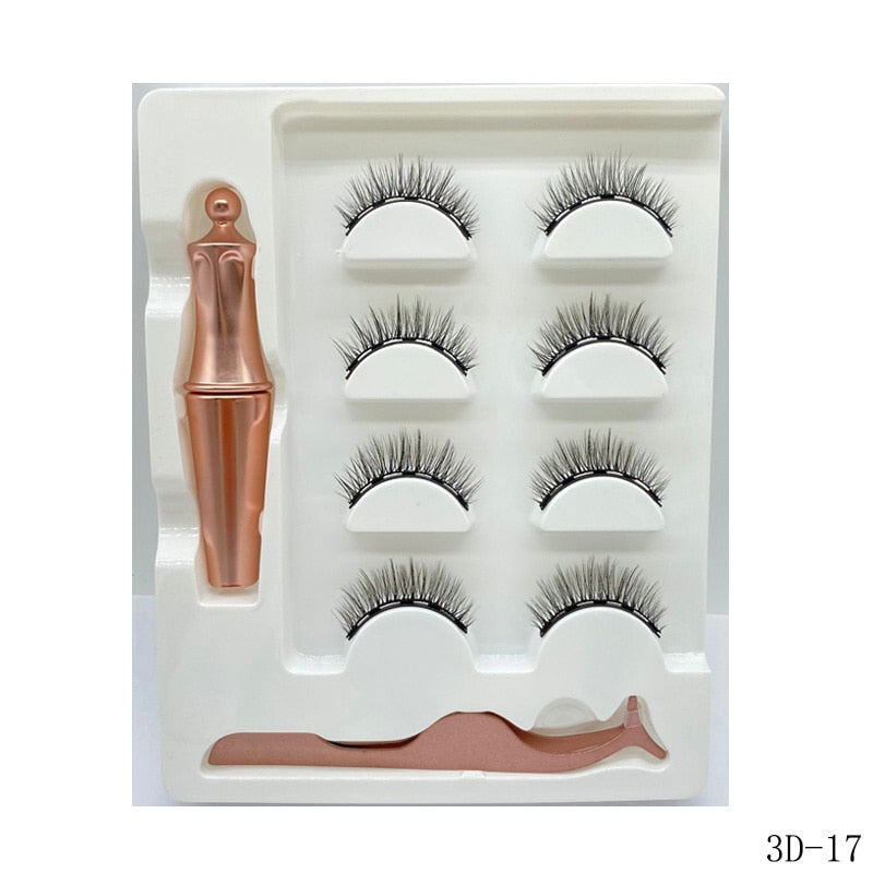 4 pares de cílios magnéticos - conjunto de cílios postiços à prova d'água líquido - ferramentas de maquiagem para cílios feitos à mão.