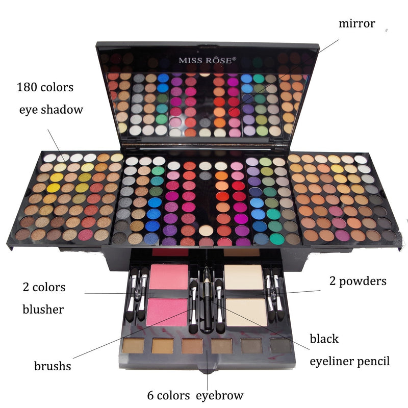MISS ROSE 180 cores - caixa de sombra para os olhos, com bandeja de maquiagem.
