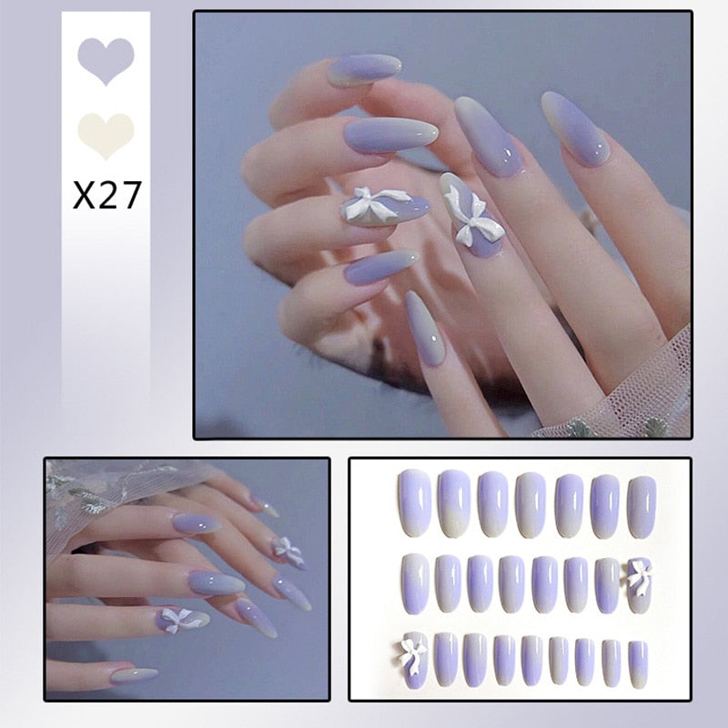 24 unidades de Unhas postiças decoradas com borboletas, manicure fashion, cobertura completa de acrílico para meninas.