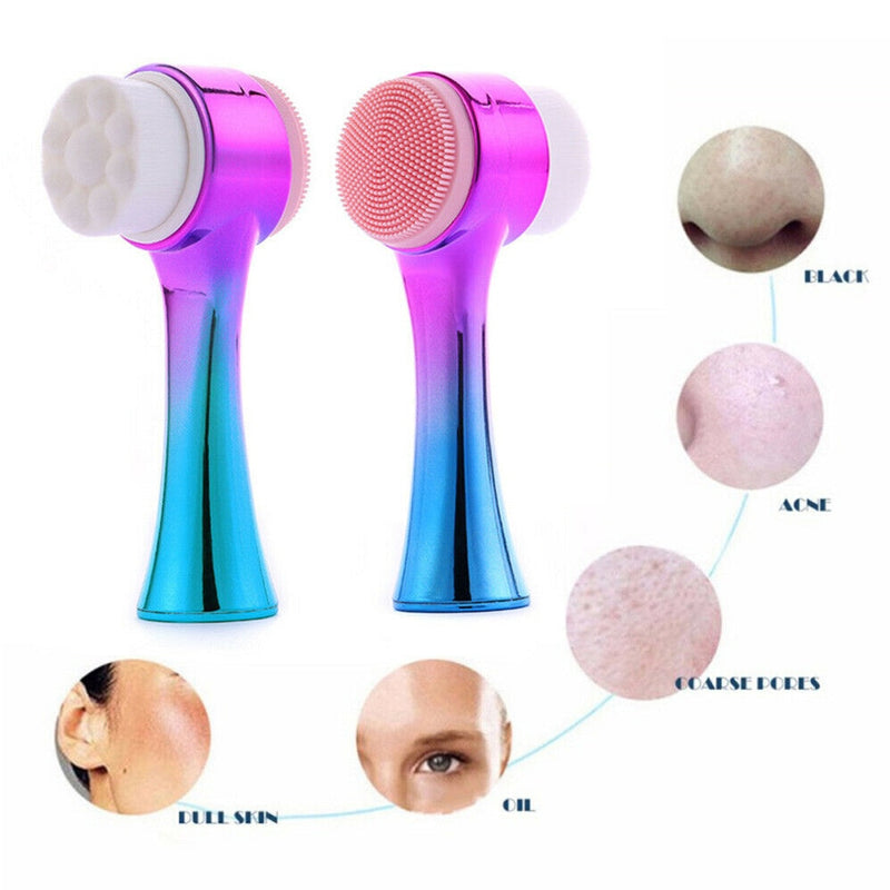 2 em 1 - Ferramenta de cuidados com a pele de silicone - dupla face - Escova de limpeza e Massagem facial vibratória e giratória.