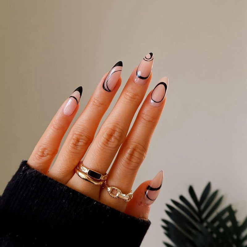 24 pçs/conjunto Blue Sky Design - Unhas Postiças Estileto - Cobertura Francesa Completa.
