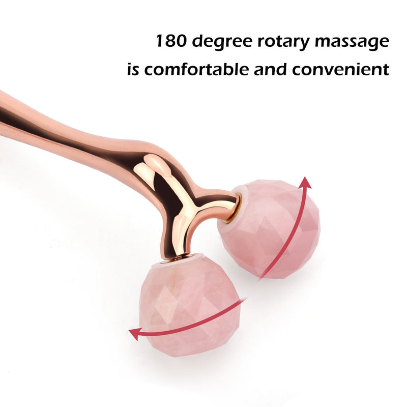 Massageador Facial 3D Ouro 24k - Barra de Elevação Facial - Rolo de Jade Massagem Facial - Placa Guasha Quartzo Rosa Natural - Ferramentas de Beleza para a Pele.