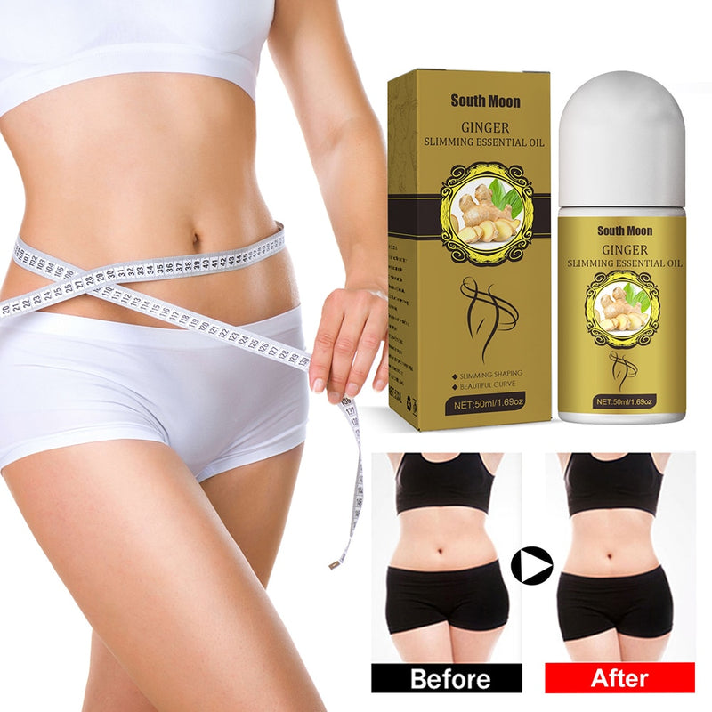 50ml de óleo essencial de emagrecimento de Gengibre. Para mulheres que querem perder peso, com rolo massageador.