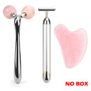 Massageador Facial 3D Ouro 24k - Barra de Elevação Facial - Rolo de Jade Massagem Facial - Placa Guasha Quartzo Rosa Natural - Ferramentas de Beleza para a Pele.