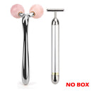 Massageador Facial 3D Ouro 24k - Barra de Elevação Facial - Rolo de Jade Massagem Facial - Placa Guasha Quartzo Rosa Natural - Ferramentas de Beleza para a Pele.