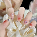 24 pçs/caixa Unhas Postiças auto adesivas para mulheres - Noiva de flores brancas - cobertura completa de acrílico.