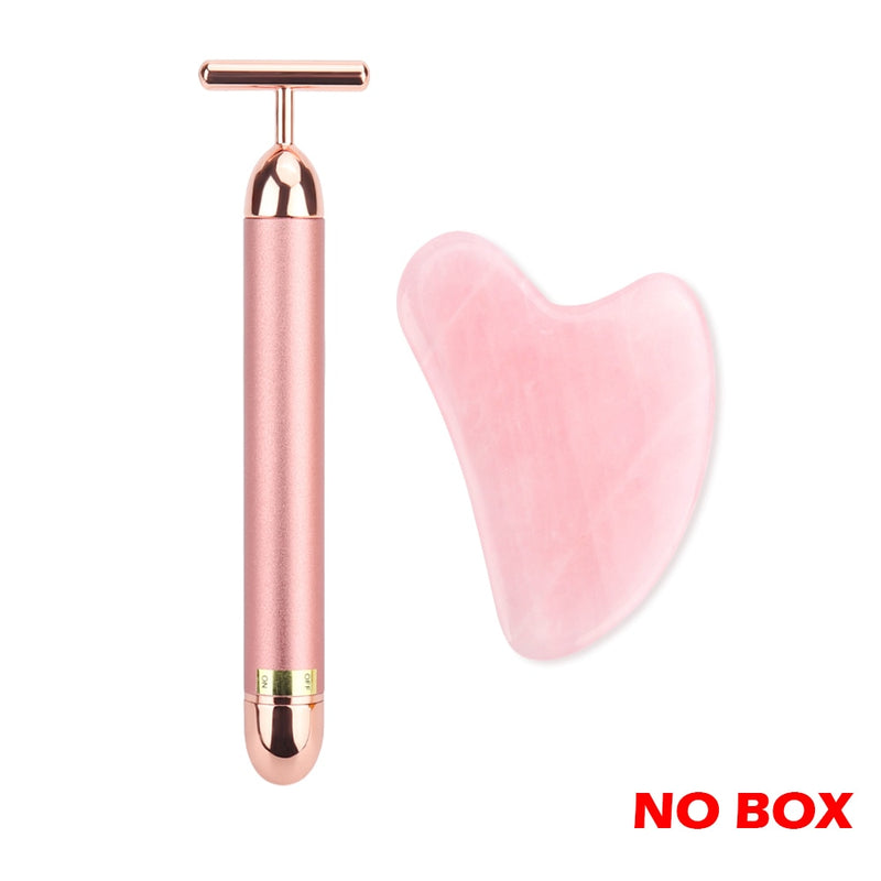 Massageador Facial 3D Ouro 24k - Barra de Elevação Facial - Rolo de Jade Massagem Facial - Placa Guasha Quartzo Rosa Natural - Ferramentas de Beleza para a Pele.