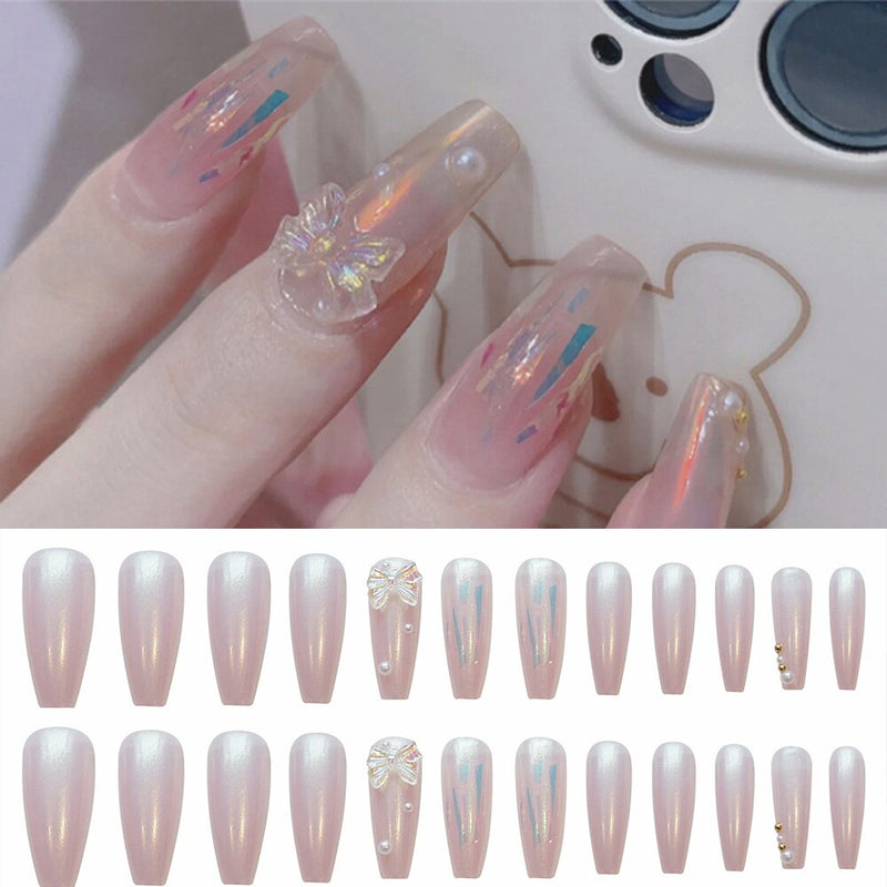 24 peças Unhas postiças de comprimento médio - Cobertura completa.