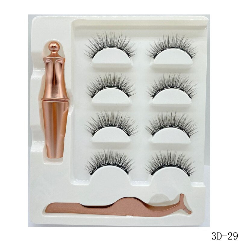 4 pares de cílios magnéticos - conjunto de cílios postiços à prova d'água líquido - ferramentas de maquiagem para cílios feitos à mão.