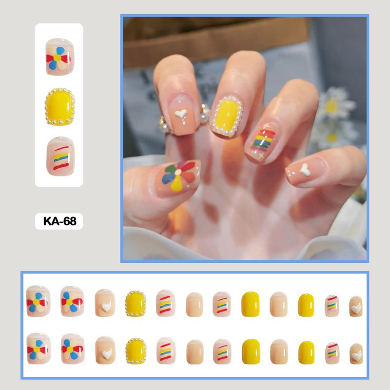 24 pçs/caixa de unhas postiças - Nail Art reutilizáveis - Unhas auto adesivas.